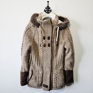 Urku Alpaca Wool Knit Jacket Size L Cardigan Coat